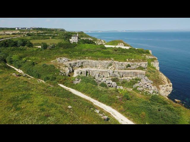 The ancient stone quarries on Portland UK  -  drone view  - 2023 June 15