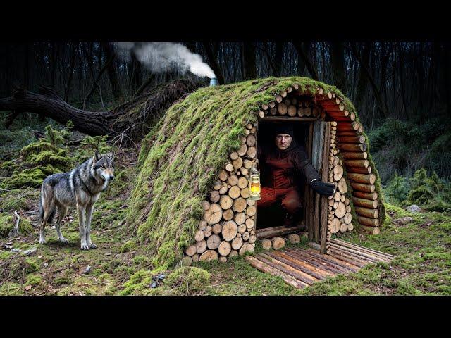 Building a Survival Shelter Under a Fallen Tree | Bushcraft Winter Survival | Clay Stove