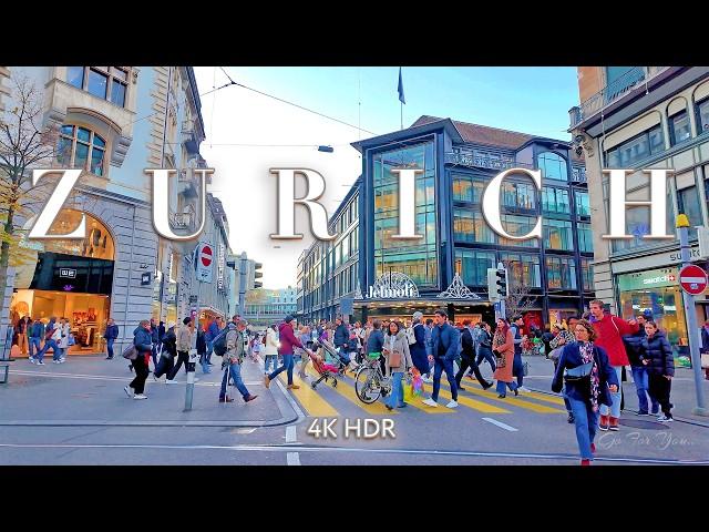 ZURICH SWITZERLAND  Walking tour from Lake to Bahnhofstrasse & JELMOLI 4K