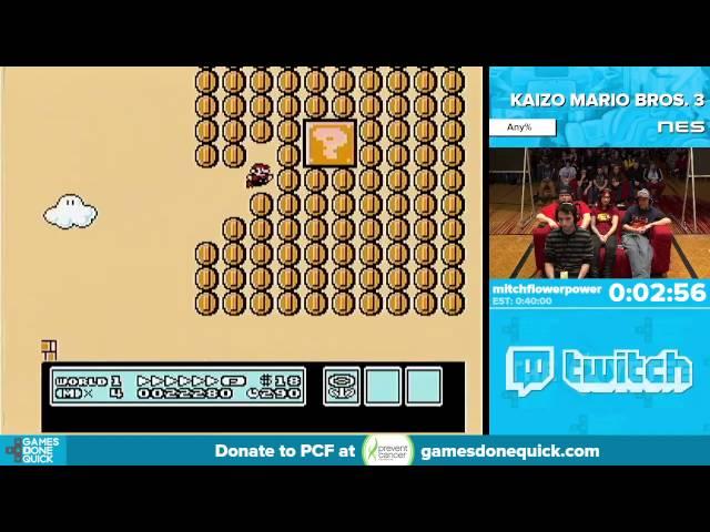 Kaizo Mario Bros. 3 by mitchflowerpower in 34:29 - Awesome Games Done Quick 2016 - Part 82