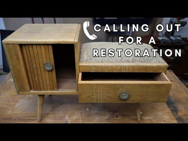 Old Phone Table RESTORATION - Reupholstering Seat & Tambour Door Refresh