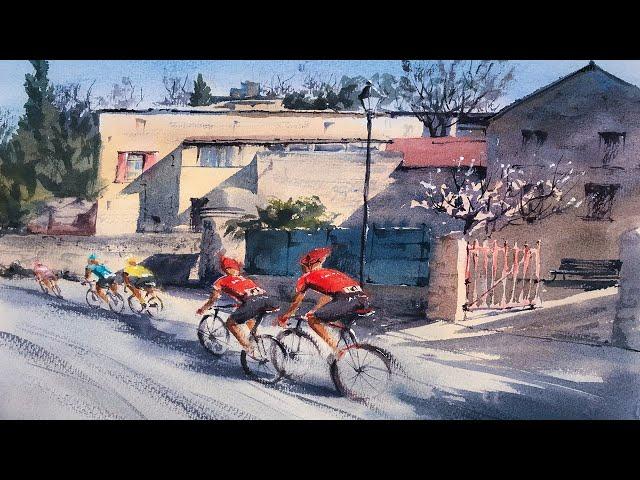 Watercolor Street Scene Painting Demonstration | Beyond the Peloton by Nina Volk