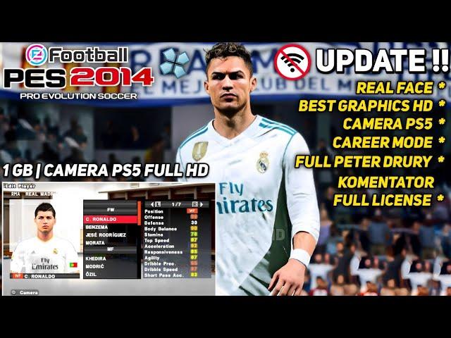 RILIS TERBARU ! PES 2014 PPSSPP FULL LICENSE, NEW KITS, PETER DRURY COMENTARY & GRAPHICS HD !