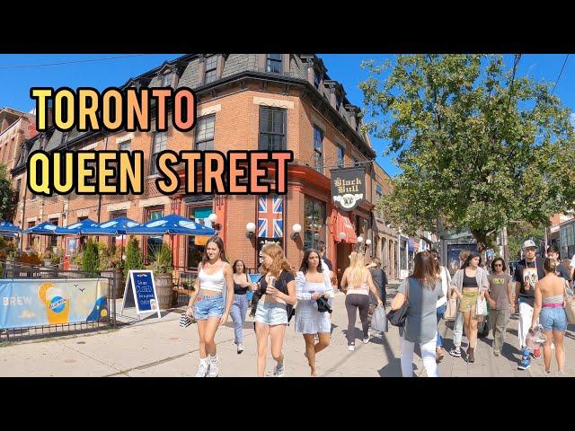 Toronto Saturday Queen Street Downtown walking Tour Canada 4K
