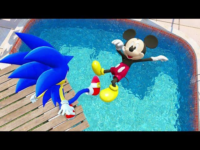 GTA5 Sonic vs Speedy Gonzales vs Mickey mouse  Jumps fails & Ragdolls ep.17 ( Euphoria physics)