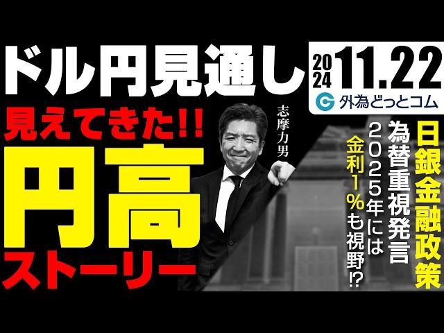 FX【ドル円予想】見えてきた円高ストーリー！140-155円のレンジ形成｜植田日銀総裁の為替重視発言、2025年には金利1.00％あり得る　2024/11/22（金）志摩力男　#外為ドキッ