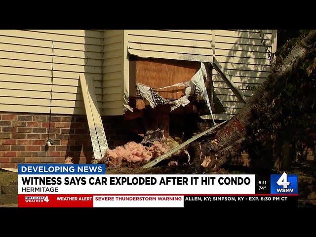 Witness says car exploded after it hit condo