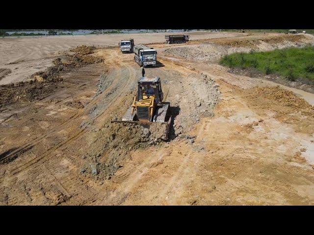 Incredible Mighty Operator Skill Driver Dozer and Heavy Dump Truck Moving Dirt in processing