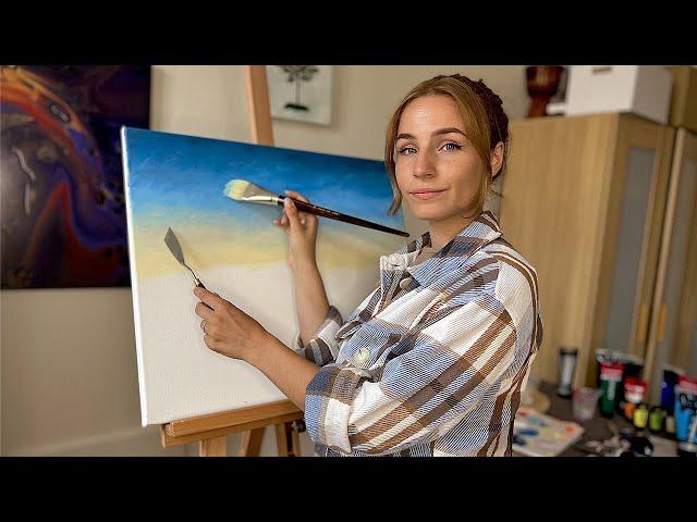 ASMR the GREATEST dedication to recreate Bob Ross video one day | Learning to paint sky
