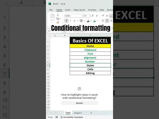 Excel Basics-#excel Conditional Formatting