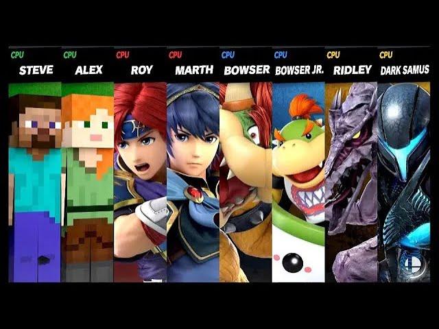 Steve and Alex VS Roy and Marth VS Bowser and Bowser Jr. VS Ridley and Dark Samus Smash Ultimate