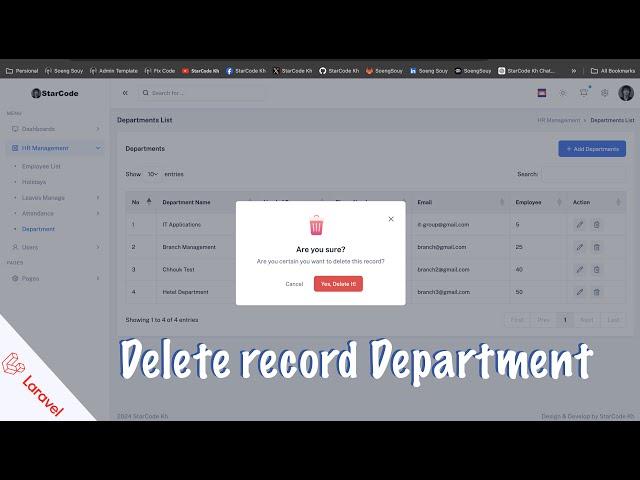 Delete record department Laravel 11 | HR Management