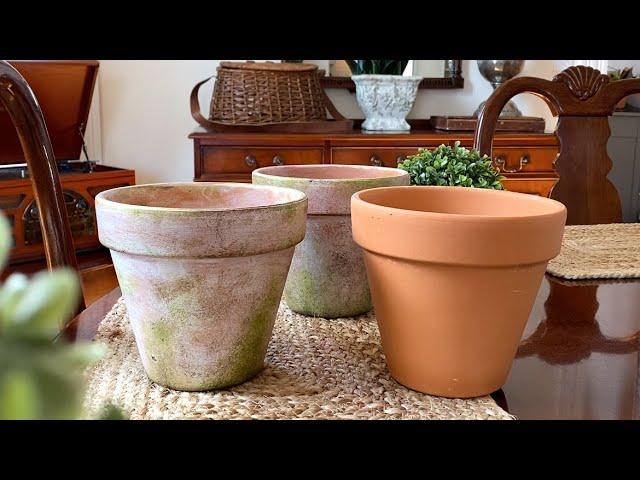 How To Age A Terra Cotta Planter - Rustic Clay Pots - Painting Planters - Farmhouse Decorating