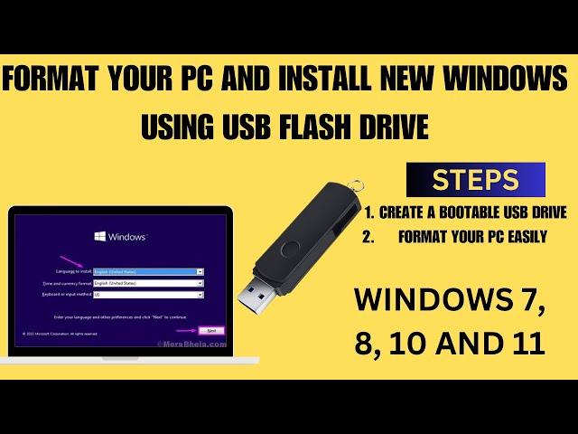 HOW TO FORMAT PC AND INSTALL NEW WINDOWS USING USB FLASH DRIVE (Windows 7, 8, 9, 10 and 11)