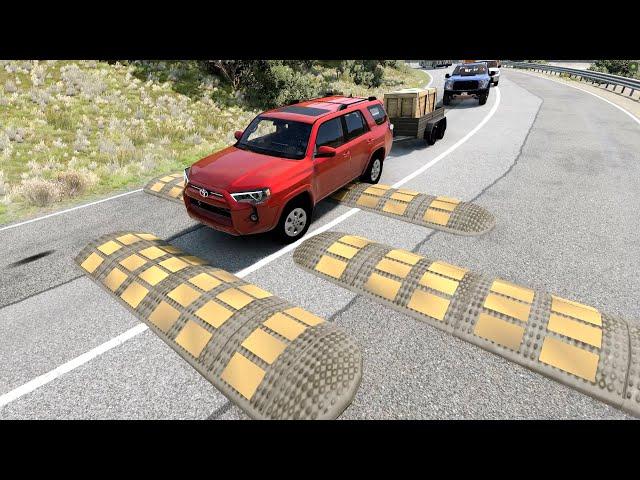 Cars vs weird Massive Speed bumps  beamng drive