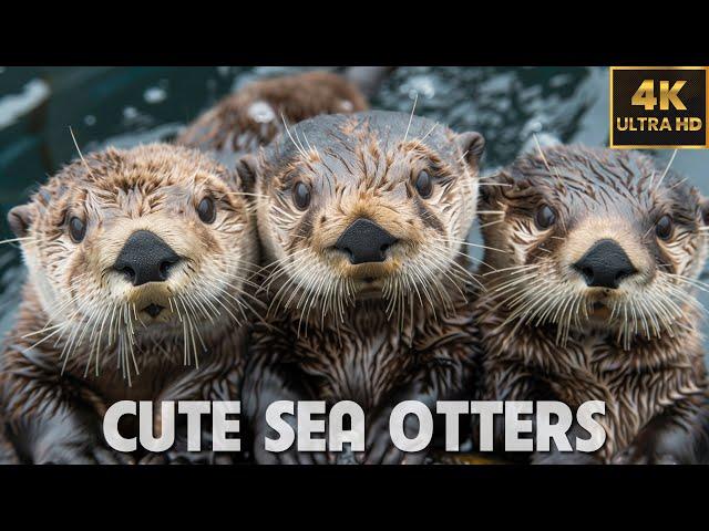 CUTE SEA OTTERS - 4K (60FPS) | Relaxing Music & Cute Animlas World | #CutiePieces