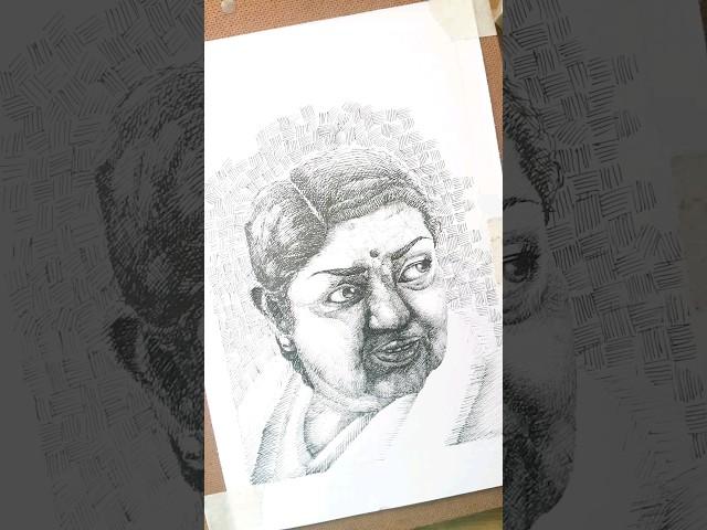 Tribute to the  "Nightingale of India" || pen sketch of Lata Mangeshkar  #art #shorts