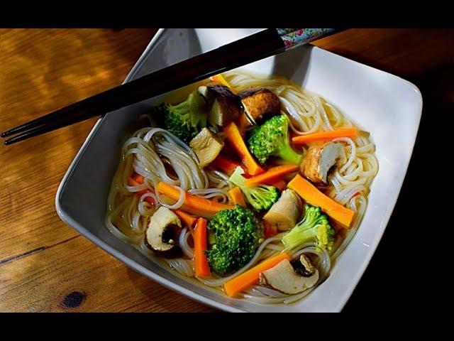 Asian Style Vegetable Rice Noodle Soup | Easy home made broth