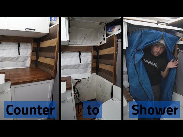 Shower Inside a Sprinter 144 Van | Convertible from Counter to Shower Tiny Home Living