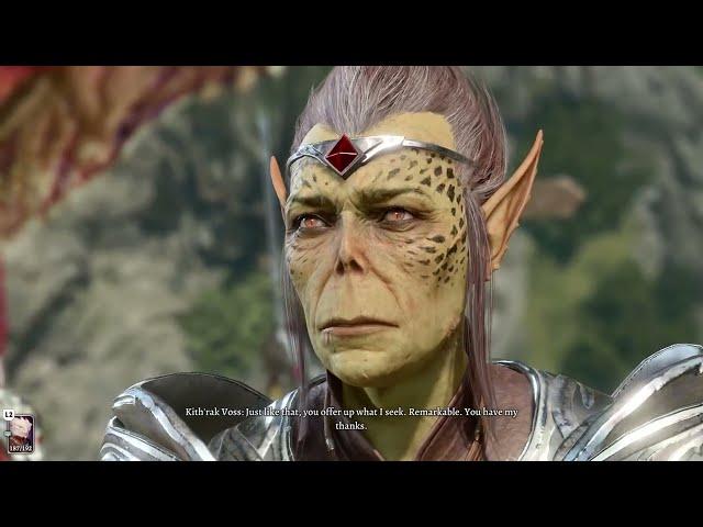 What happens if you tell Kith'rak Voss you have the artifact when you first meet | Baldur's Gate 3