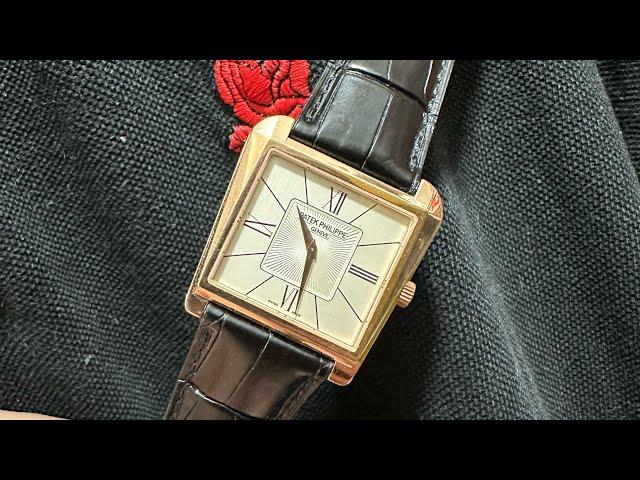 名表TV-Patek Philippe 5489R Gondolo Trapeze 18K 玫瑰金 乳白色表面 ,中間扭索紋,梯形殼,方形面,經典兩針 215手動機芯