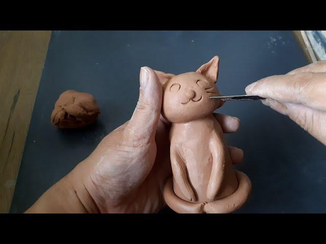 Easy Clay Tutorial Sculpting Small Pottery Cat | Clay Miniature Craft and Art DIY