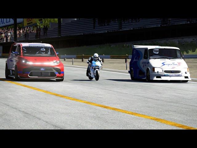 Ford Supervan 4 vs Ford Supervan 3 vs MotoGP 20 Suzuki GSX-RR at Old SPA