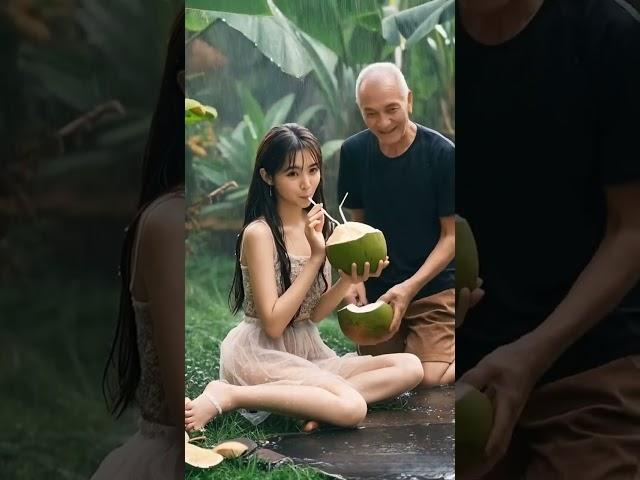 The taste of nature! Coconut in the rain, super healing!#deepsleep#sleepmeditation#rain