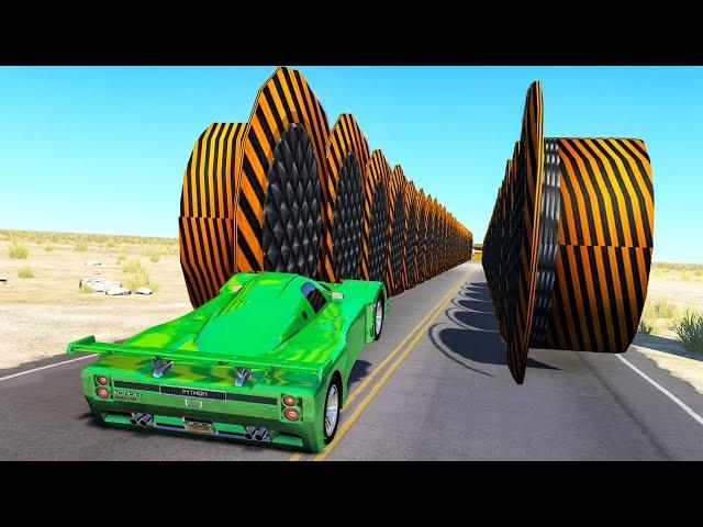 Beamng drive - Hitting Hydraulic Bollards Walls crashes