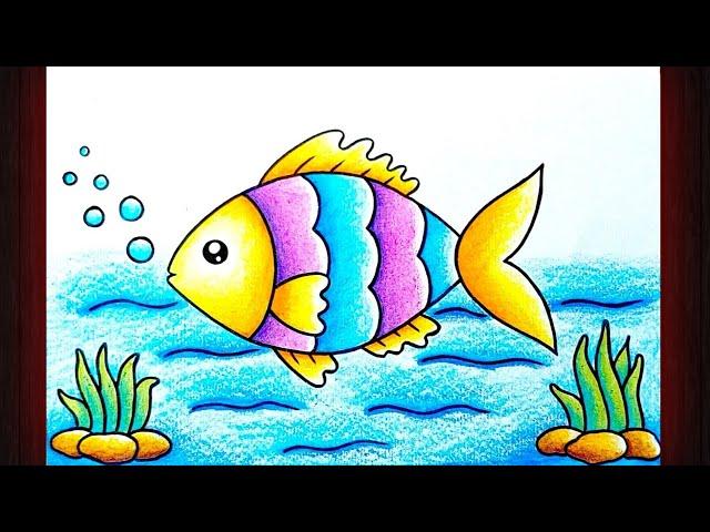 Fish Drawing || How to Draw Fish Scenery || Under Water Fish Scenery Drawing || Fish Drawing Colour.