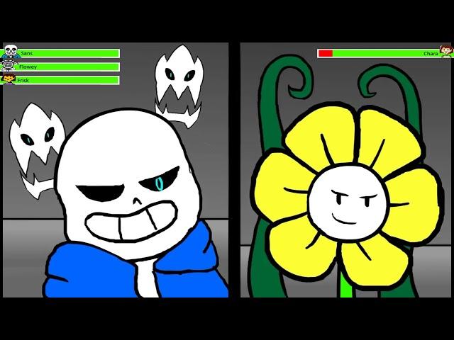 Glitchtale Sans,Flowey ans Frisk vs Chara with healthbars