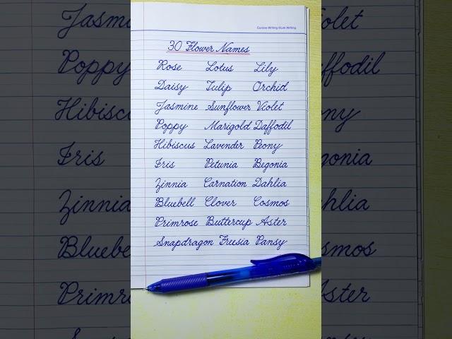 30 Flower Names in English Cursive Writing | How to write in Cursive | Cursive Handwriting Practice