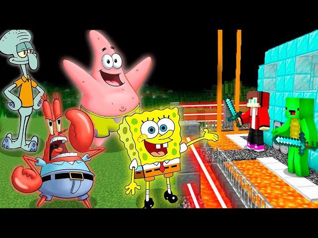 SPONGEBOB and PATRICK vs Security House in Minecraft Challenge Maizen JJ and Mikey