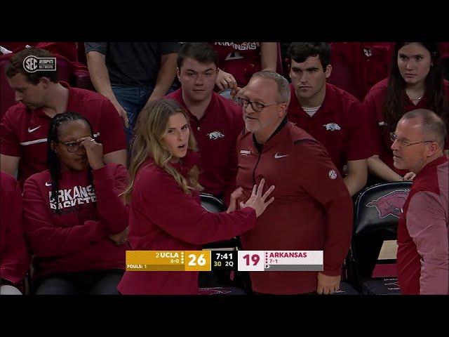 WIFE HOLDS COACH BACK, Angry With Refs & Gets Technical Foul | #2 UCLA Bruins vs Arkansas Razorbacks