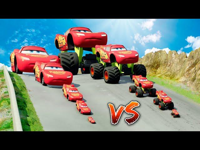 Big & Small Monster Truck Lightning Mcqueen vs Big & Small Mcqueen vs DOWN OF DEATH in BeamNG.drive