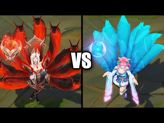 Immortalized Legend Ahri vs Spirit Blossom Ahri Skins Comparison (League of Legends)
