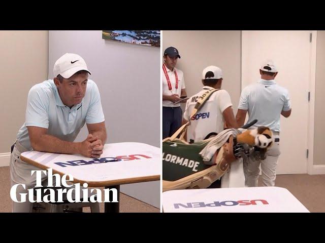 Roy McIlroy reacts after watching Bryson DeChambeau win the US Open