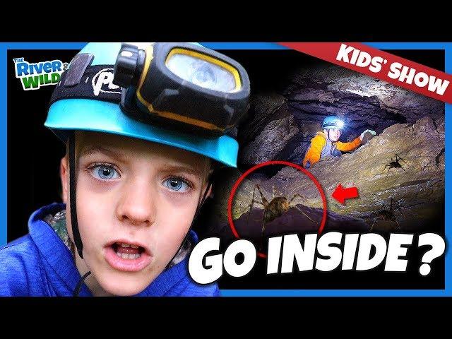 Kids explore CAVES with waterfalls, slides and CAVE CRICKETS?!! | River and Wilder Show