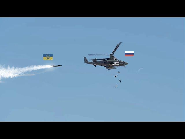 Scary moment! The crew of a Russian Kamov ka-50 combat helicopter jumps to survive from missiles.