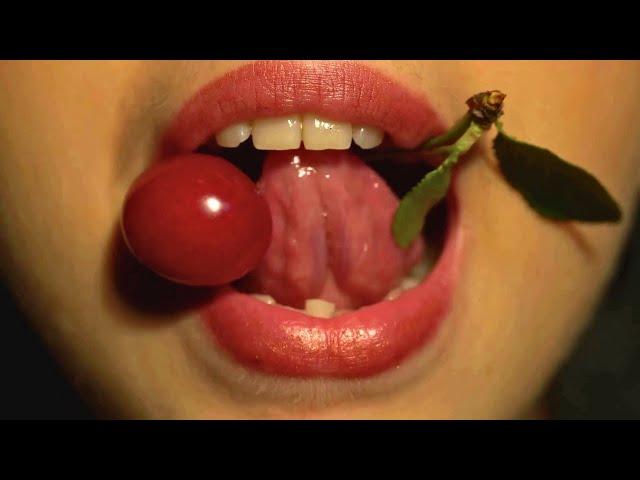 Licking Berries Closeup | Lips and Tongue Macro Shots - Mouth Play