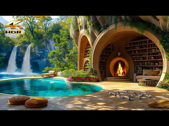 Nature's Harmony 4K - Serene Garden Atmosphere with Waterfall for Relaxation, Healing and Meditation