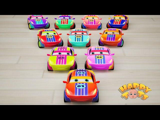 10 Little Cars | Counting Song for Kids | Nursery Rhymes | Happy Tots