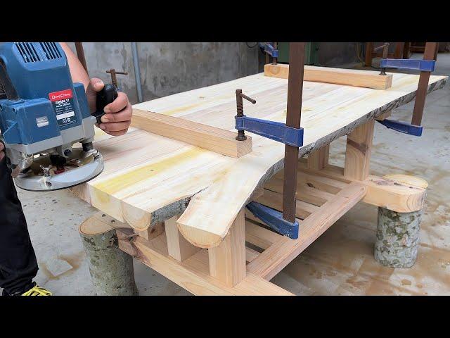 Woodworking Skills Virtuosity With Basic Tools // Build A Simple Table From Monolithic Tree Trunks