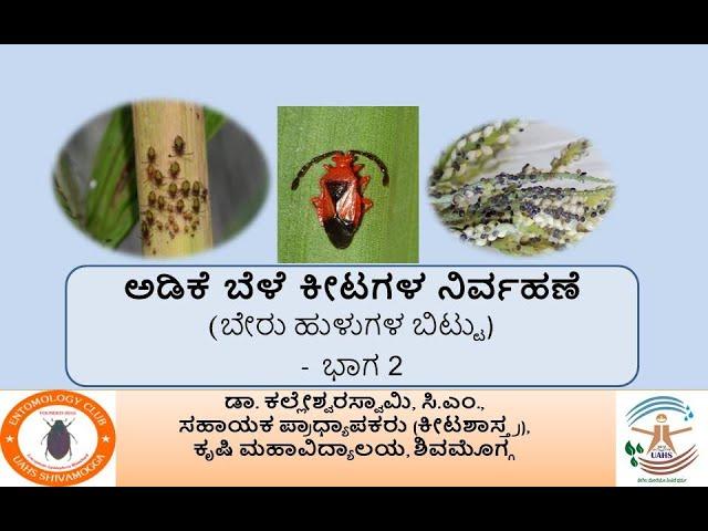 ಅಡಿಕೆ ಬೆಳೆ ಕೀಟಗಳ ನಿರ್ವಹಣೆ (ಬೇರು ಹುಳುಗಳ ಬಿಟ್ಟು)  Insect and mite Pests of Arecanut-  ಭಾಗ 2