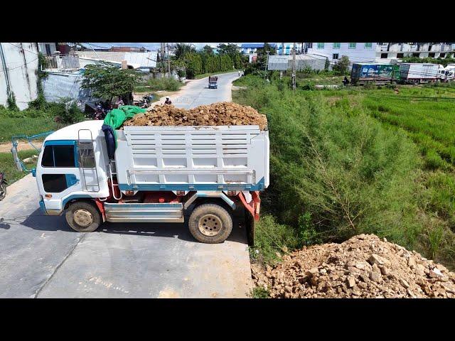 Update activity.! Technique! Dump Trucks 5T And KOMATSU Dozer filling Flooded land Next to the road.