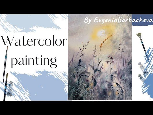 How to paint misty field | Watercolor painting Morning landscape | Eugenia Gorbacheva