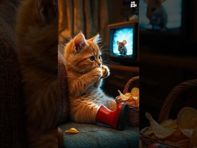The ginger kitten, Ryzhik, loves chips