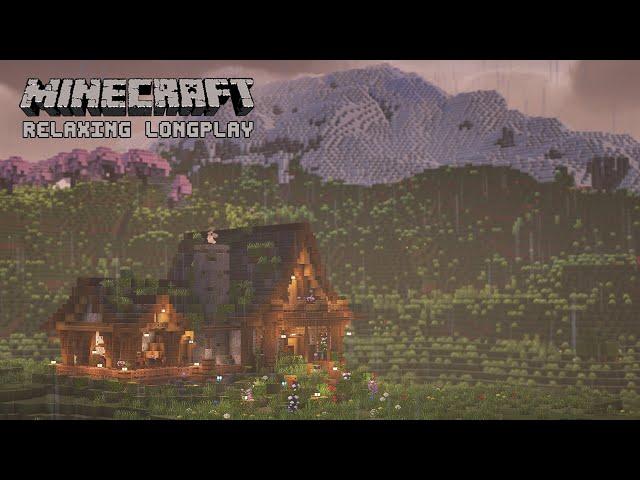 We Built a Rainy Mountain Cottage - Minecraft Relaxing Longplay (No Commentary)