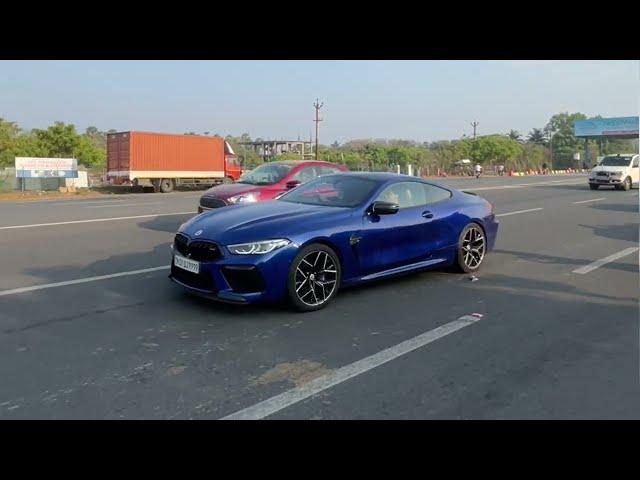 Marina Bay Blue BMW M8 Coupe with Loud Akrapovic exhaust system in Chennai !!!