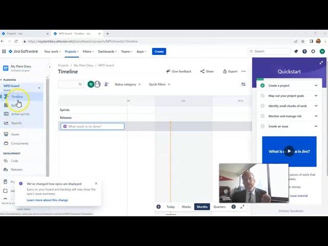 Overview of Jira Cloud for Scrum Projects: Timeline View, Stories, Scrum Board